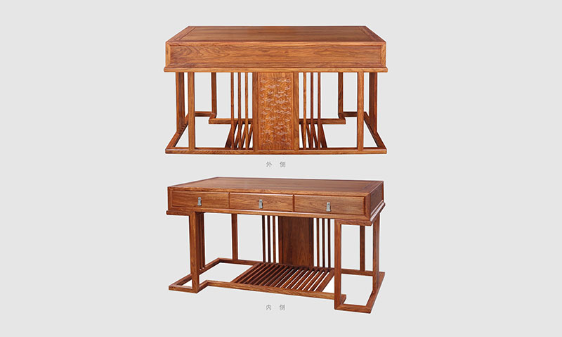 秦皇岛 别墅中式家居书房装修实木书桌效果图